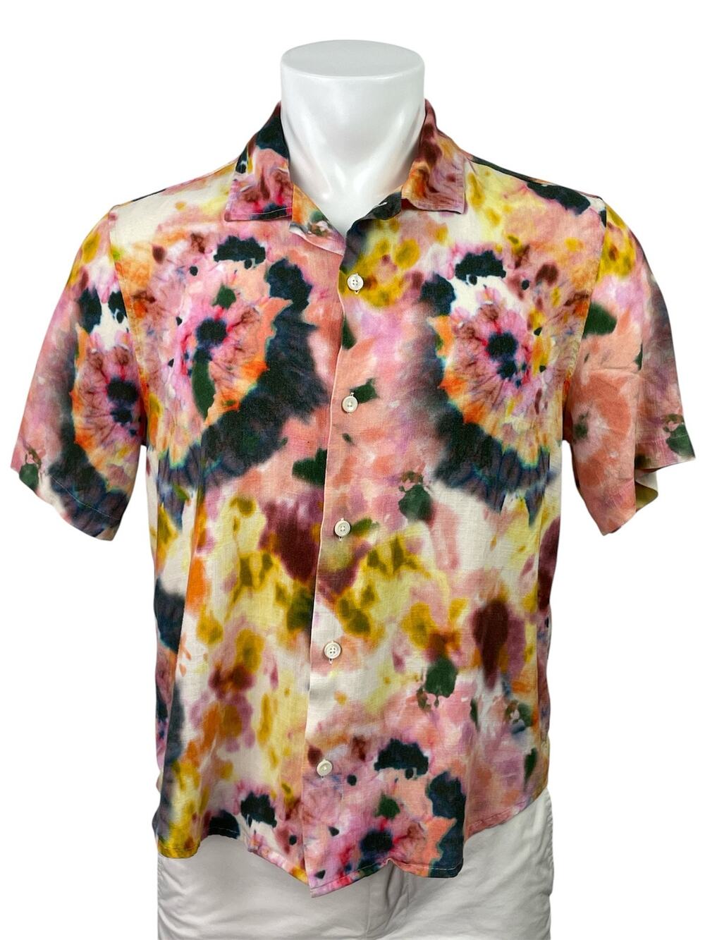 Corridor Men's Multicolor Tie Dye Short Sleeve Button Down Shirt Top Size M